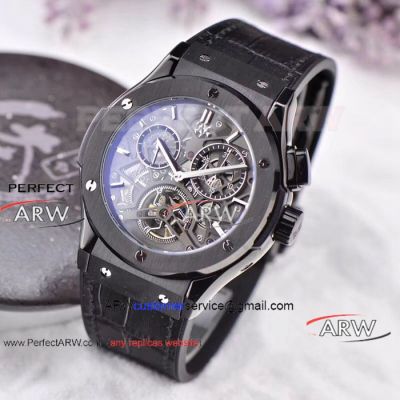 Perfect Replica Hublot Classic Fusion Skeleton Watch Black Steel